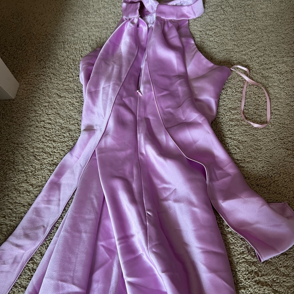 Aqua Lilac Satin Halter Maxi Dress